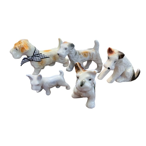 Lot of 5 Porcelain Westie & Scottish Terrier Dogs Figurines All From Japan